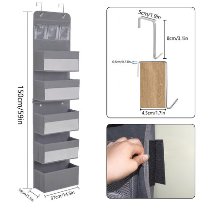 YTACREA Hanging Organizer, Removable Door Hanging Organizer with 5 Layers Storage, Door Organizers with 4 Hooks