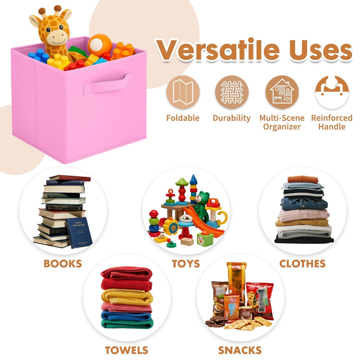 Pinkgarden Storage Box, Collapsible Fabric Storage Cube with Handles for Home, Kids Room, Closet and Toy Organization,Pack of 4, 33 x 33 x 33 cm, Pink
