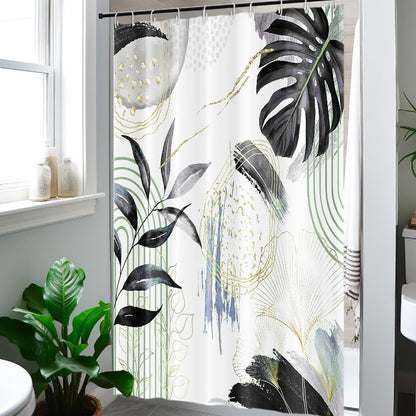 Uiiooazy Anti-Mould Shower Curtain, 150 x 180 cm, Black Tropical Palm Leaves Jungle Abstract Bath Curtains Washable Fabric Waterproof Bathroom