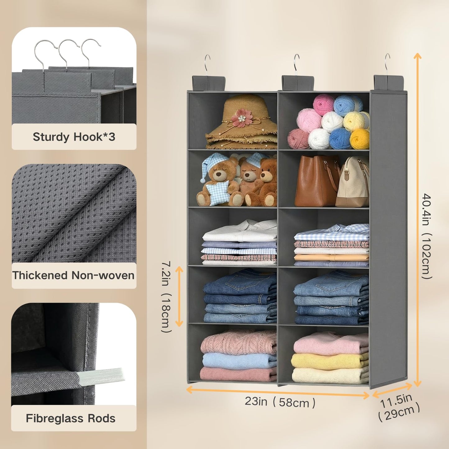 ALLTIDYUP 5-Tier Dual-Row Hanging Wardrobe Organizer – Large Capacity Foldable Closet Storage Shelves to Keep Clothes, Shoes