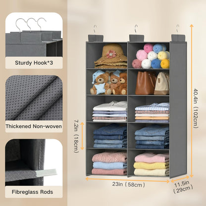 ALLTIDYUP 5-Tier Dual-Row Hanging Wardrobe Organizer – Large Capacity Foldable Closet Storage Shelves to Keep Clothes, Shoes