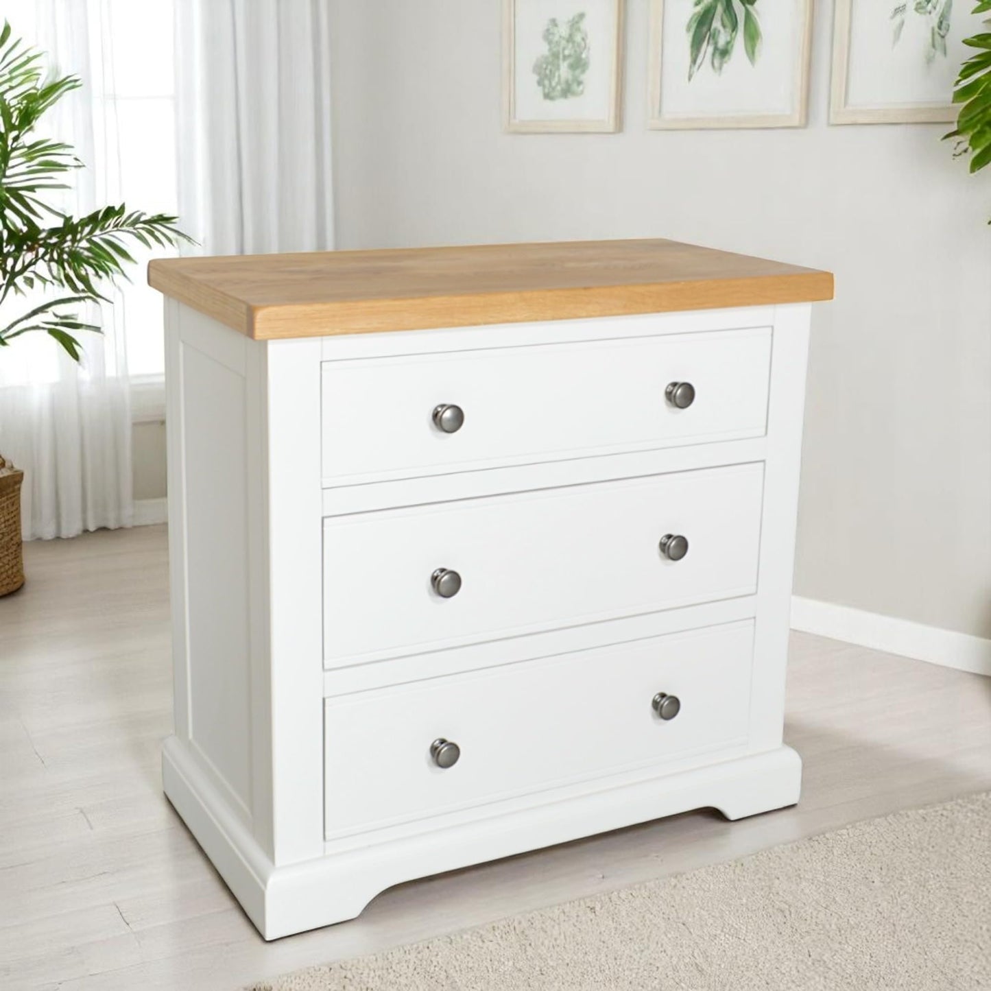 GROFurniture Snow White Chest of Drawers Bedroom, 3 Drawer Small Chest of Drawer, Small Bedroom Storage Chest or Large Bedside, Ready Assembled