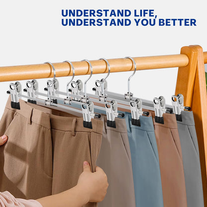 Trouser Hanger, WEIDMAX Pant Hangers 30 Pcs Space Saving Skirt Hangers with Clips Adjustable Non-Slip Coat Suit Skirt Hangers Heavy Duty Chrome