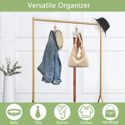 Niuoppy 2PCS 360°Swivel Belt Hanger for Wardrobe, Belt Hangers for Men, Belt Organizer Belts Rack with 6 Hooks (2, Log Color)