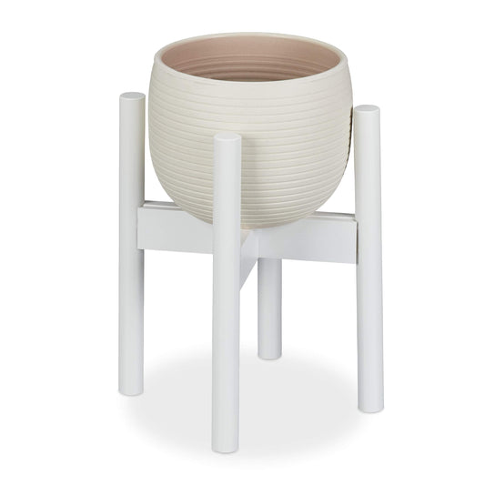 Relaxdays Bamboo Plant Stand, Adjustable, Flower Pots max. 32 cm, Pot Support, H: 35.5 cm, White
