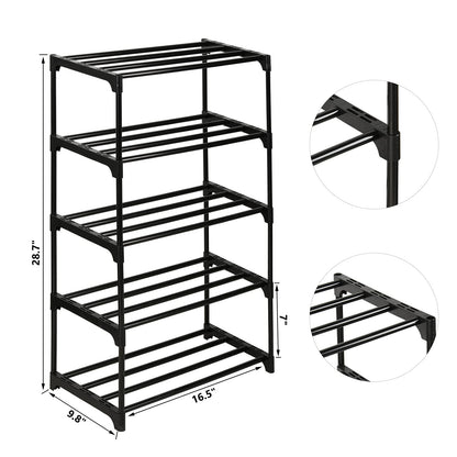Ywinler 5 Tier Shoe Racks, Metal Shoe Storage Organiser Tall Narrow Shoe Racks Stackable Slim Shoe Shelf for Hallway, Entryway, Living Room