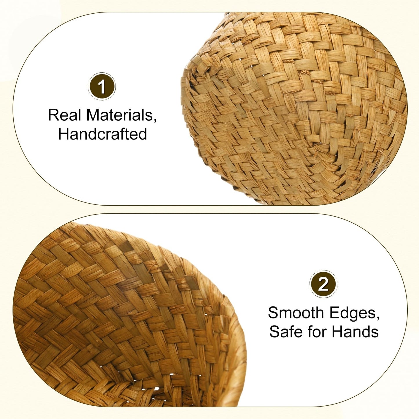 M METERXITY 2-Pack Natural Seagrass Woven Storage Basket, Small Round Storage Seaweed Woven Sundries Baskets for Fruit/Kitchen/Desktop/Household