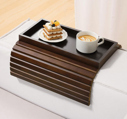 Kssiaz Bamboo Sofa Arm Tray, Foldable Couch Tray Table, Non-Slip, Brown