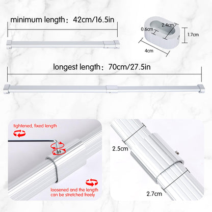 2 Pack Wardrobe Rail Extendable, Wardrobe Rail 42-70cm, Hanging Rails for Clothes, Wardrobe, Shower, Kitchen, Windows with End Sockets, Screws