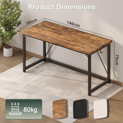 JUMMICO Computer Desk Table Workstation 140 x 50 x 75 cm for Office Living Room Bedroom Simple Assembly Industrial Design Black Desk Metal