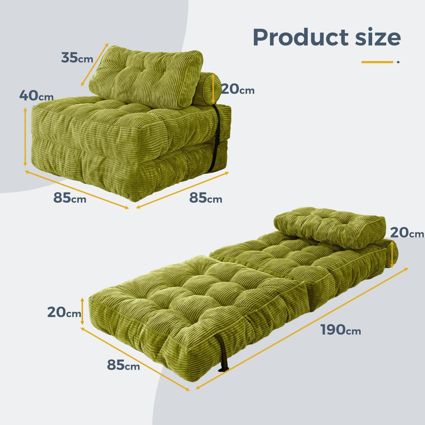 MAXYOYO Folding Sofa Bed, Convertible Sleeper Chair with Pilow Foldable Matress with Back Support