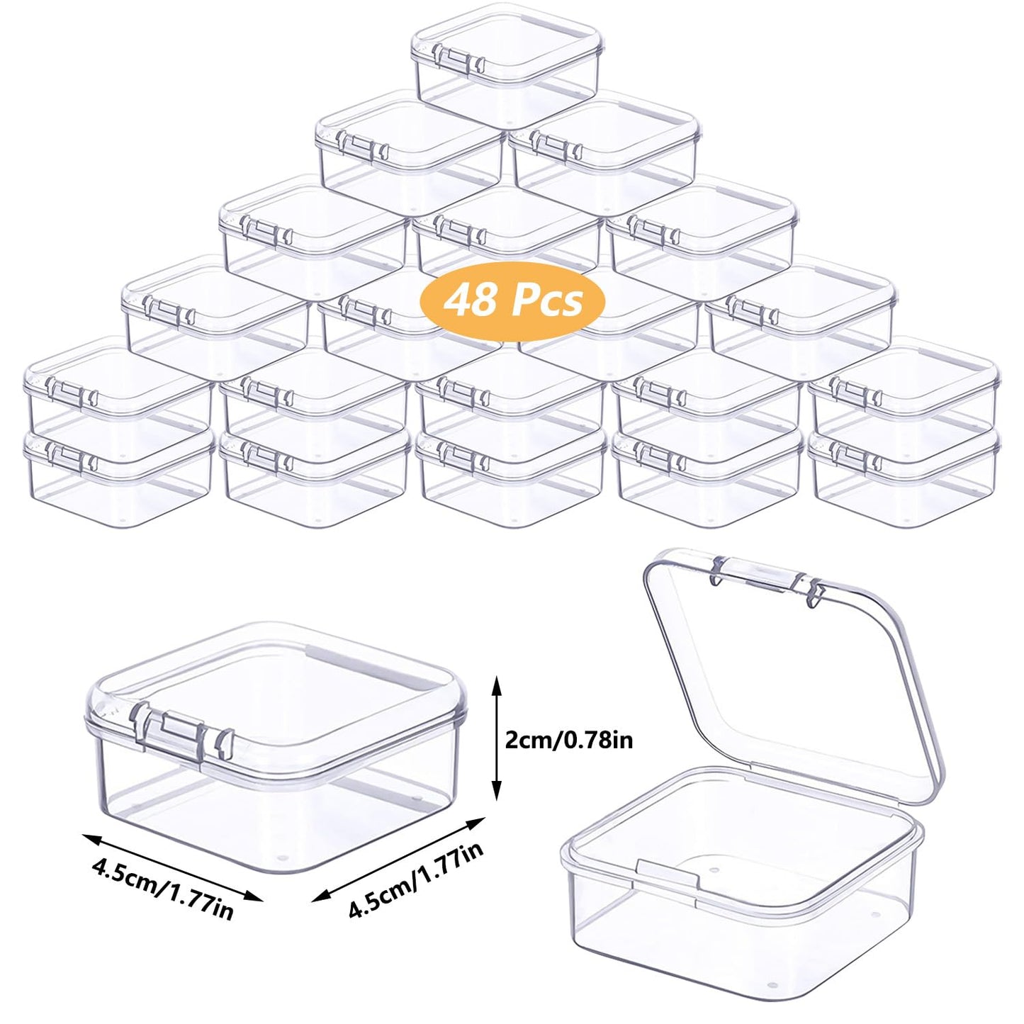 Prmape 48 Pieces Small Storage Box with Lid, 4.5 * 4.5 * 2cm Mini Rectangular Plastic Boxes, Mini Clear Bead Storage Containers