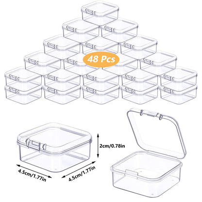 Prmape 48 Pieces Small Storage Box with Lid, 4.5 * 4.5 * 2cm Mini Rectangular Plastic Boxes, Mini Clear Bead Storage Containers