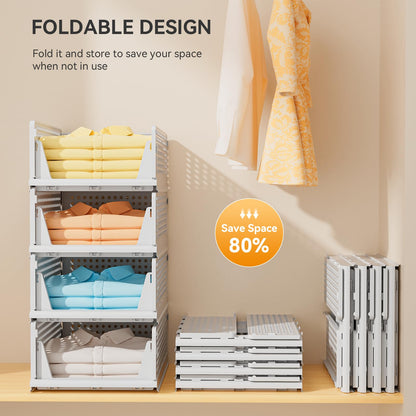 BTGGG 8 Pack Wardrobe Storage Organiser, Stackable Storage Drawers for Wardrobe, Plastic Clothing Closet Organiser, Folding Storage Boxes Baskets