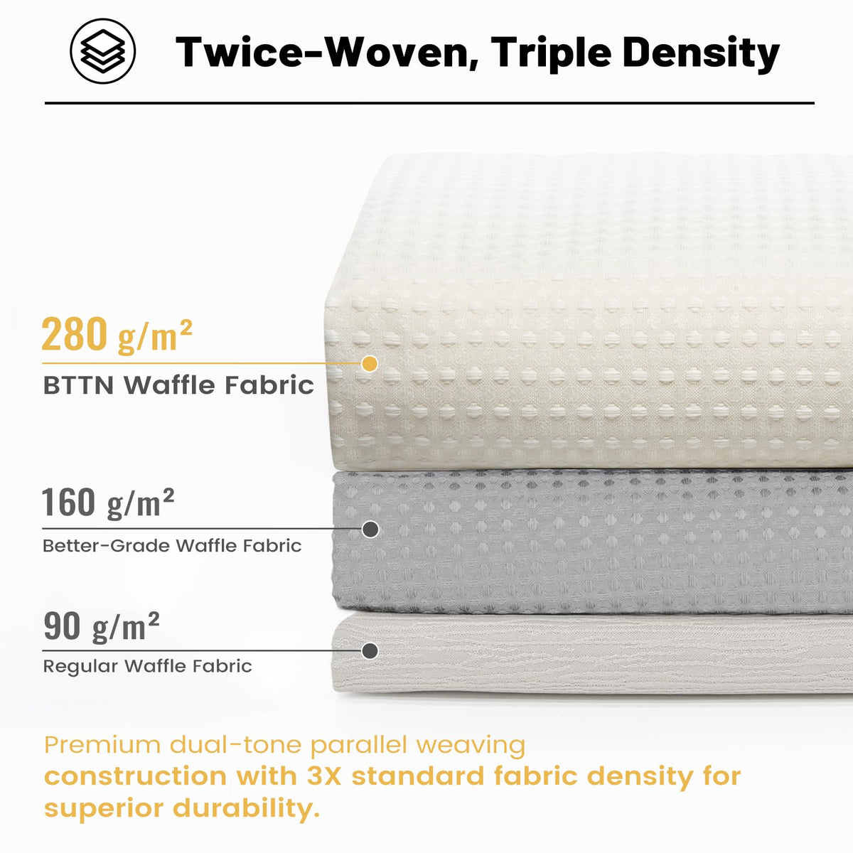 BTTN Waffle Weighted Shower Curtain, Waterproof, 182x182cm, Beige/Cream