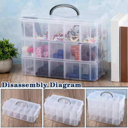 TMBMLPP Craft Storage Box with Compartments, 3-Tier 30 Sections Plastic Compartment Box with Handle