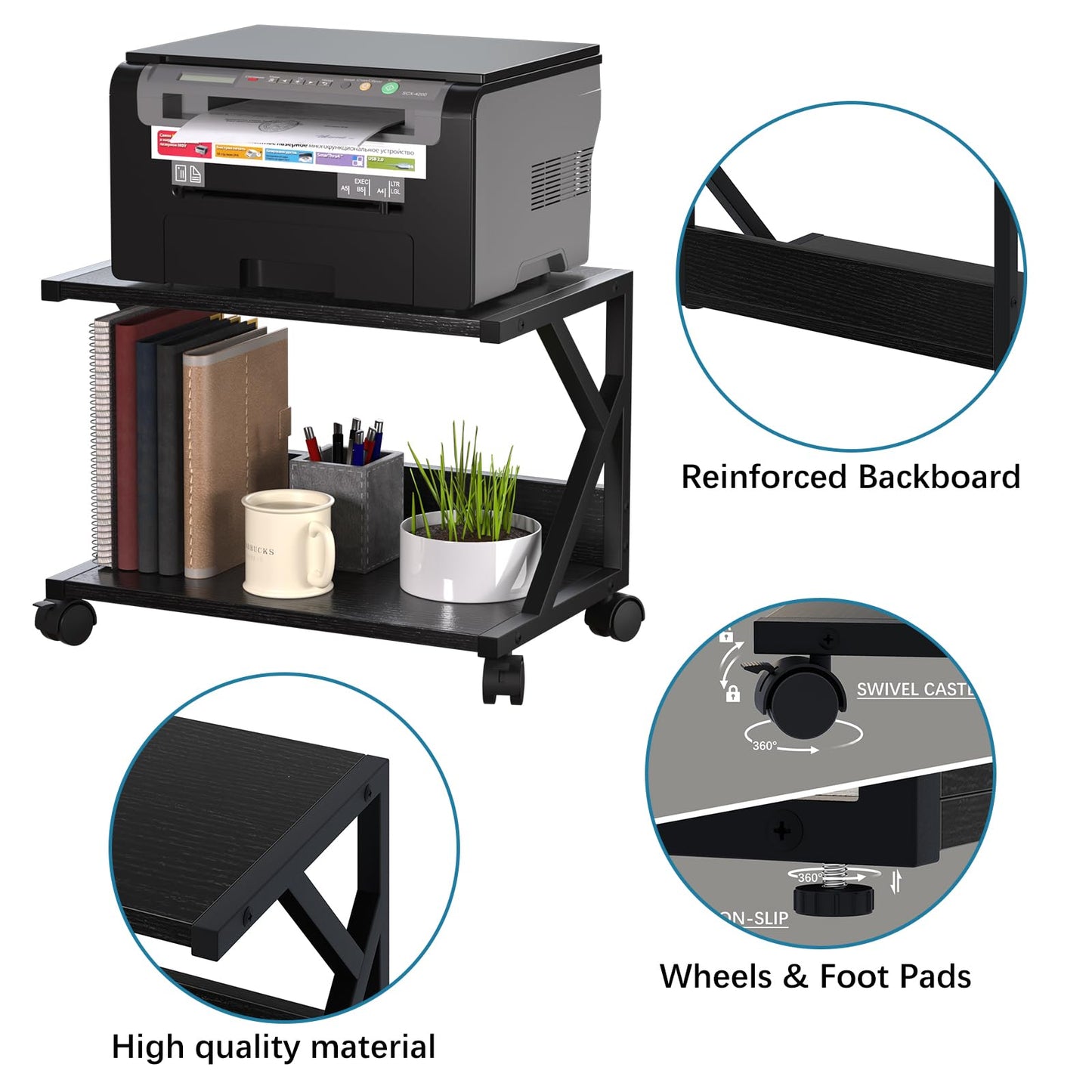 Huhote 2 Tier Desktop Printer Stand, Under Desk Printer Table, Multi-Purpose Desktop Storage and Organize