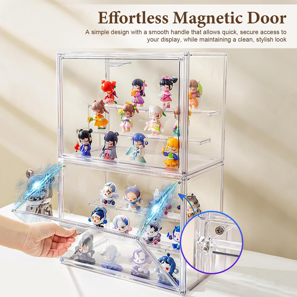 Acrylic Display Case with Openable Door, Clear Dustproof Display Box Stackable Protection Showcase for Figures, Models & Crafts, Easy to Assemble
