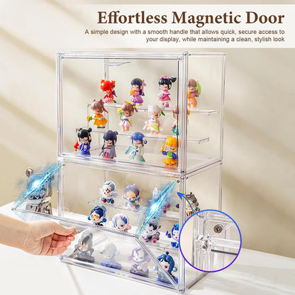 TSKDKIT Acrylic Display Case with Removable 2-Tier Shelves, Clear Display Box Dustproof Display Case with Openable Door for Figures, Models & Crafts