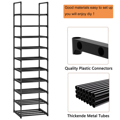 OYREL Shoe Rack, 10 Tier Tall Sturdy Metal Shoe Storage Organizer Black