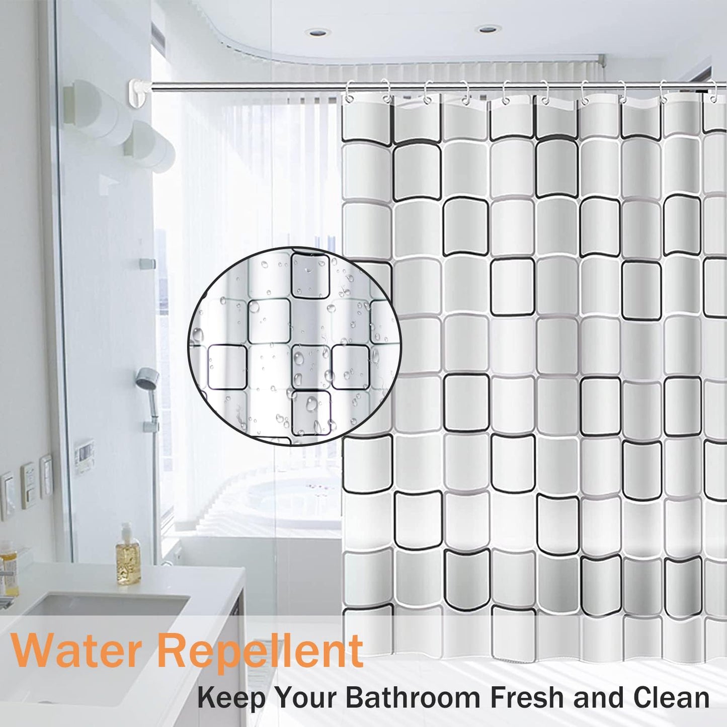 HUIBOHOU Shower Curtain, Mould Proof and Mildew Resistant Washable Bathroom Curtains, Shower Curtain for Bathroom, Bath Curtains with Hooks