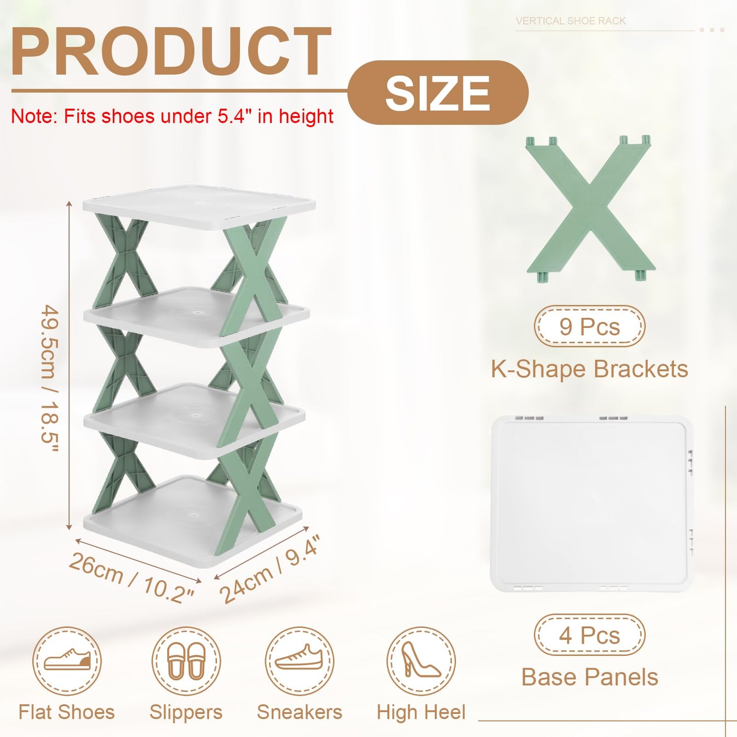 sourcing map 4-Tier Plastic Shoe Rack, Vertical Shoe Rack Stackable Storage Organizer Folding Space-Saving Narrow Slot Shelf for Closet Livingroom