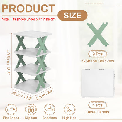 sourcing map 4-Tier Plastic Shoe Rack, Vertical Shoe Rack Stackable Storage Organizer Folding Space-Saving Narrow Slot Shelf for Closet Livingroom