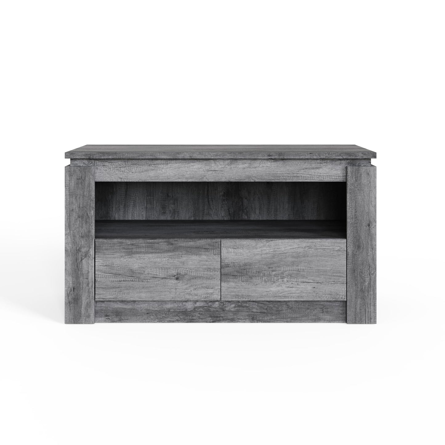 GFW Canyon 2 Drawer TV Unit, Charcoal Grey TV Stand with Storage Drawers & Open Shelf