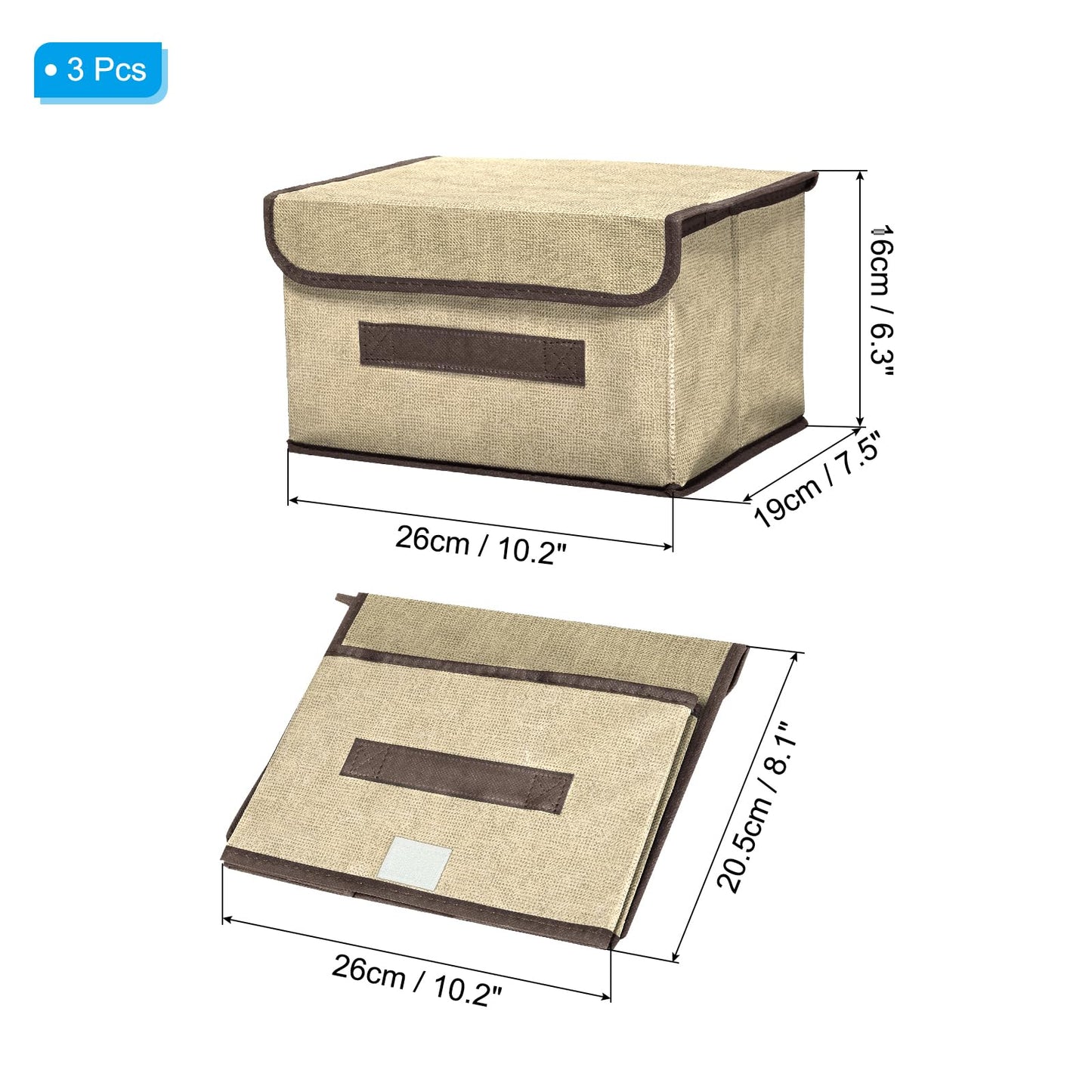 PATIKIL Fabric Collapsible Storage Bin 10.2 x 7.5 x 6.3 Inch, 3 Pcs Foldable Storage Box Cube with Lids and Handle Organizer Container for Home