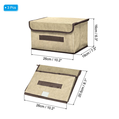 PATIKIL Fabric Collapsible Storage Bin 10.2 x 7.5 x 6.3 Inch, 3 Pcs Foldable Storage Box Cube with Lids and Handle Organizer Container for Home