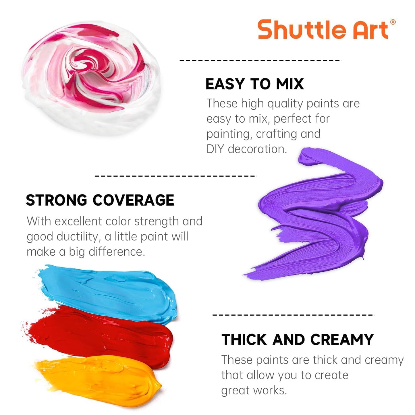 Shuttle Art Acrylic Paint, 18 Colours Acrylic Paint Bottle Set (250ml/8.45oz), Rich Pigmented Acrylic Paints, Bulk Painting Supplies for Artists,