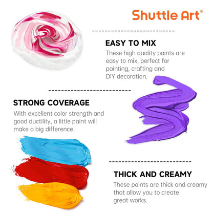 Shuttle Art Acrylic Paint, 18 Colours Acrylic Paint Bottle Set (250ml/8.45oz), Rich Pigmented Acrylic Paints, Bulk Painting Supplies for Artists,