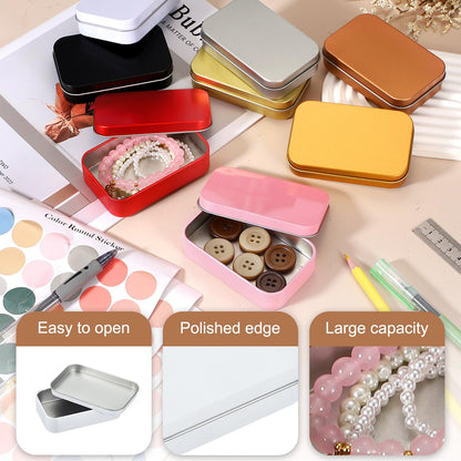 sourcing map 4Pcs Metal Tin Box Container, 3.7x2.4x0.9 Rectangular Empty Box with Self Adhesive Colored Stickers
