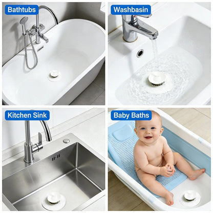 Universal Silicone Drain Plug - Washbasin Plug and Bathtub Plug with Press and Hair Strainer Function - Practical Drain Strainer for Washbasins