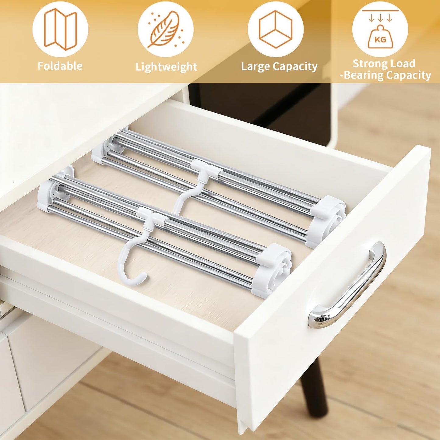 Nuoyiman 2 Pack Trouser Hangers, 6-Tier Stainless Steel Pants Hanger