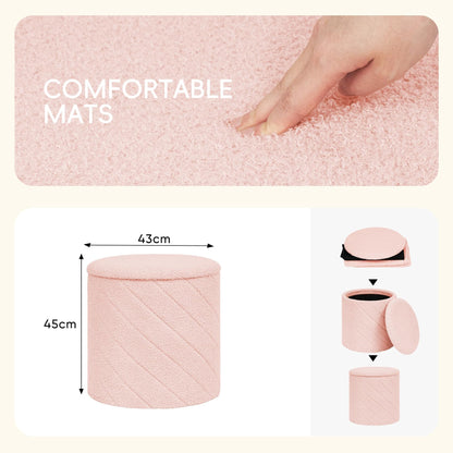 PINPLUS Round Ottoman Storage Box, Folding Stool, Pink, 43x43x45 cm