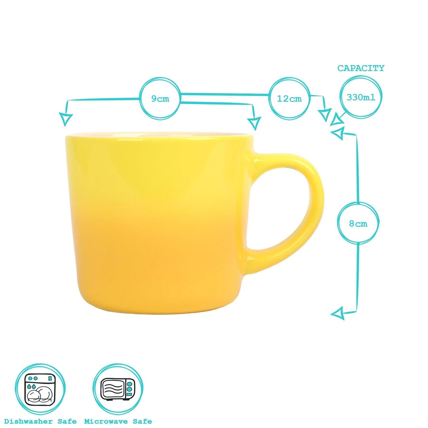 330ml Yellow New Bone China Ombre Mugs - Pack of Six