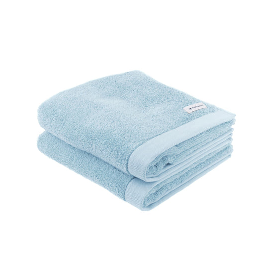 TOM TAILOR Hand Towels, Set of 2, 50 x 100 cm, 100% Cotton/Terry Towel, with Hanger and Label with Logo, Colour Bath Towel, Light Blue (Sky Blue)