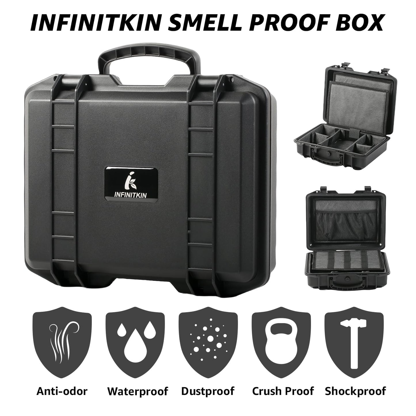 INFINITKIN Smell Proof Box, Large Airtight Stash Box with Combination Lock – Waterproof & Durable Smell Proof Container for Travel & Home