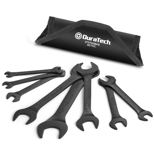 DURATECH Double Open End Spanner Set, 8-Piece, Metric, 5.5 mm-27 mm, Super-Thin Open Ended Flat Wrench Set for Narrow Space, Black Electrophoretic