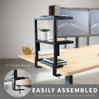 VIVO Clamp-on 33cm Above or Below Desk 2-Tier Shelving Unit for Table Accessories, Gaming Devices, and More, Storage Tray, Desktop Organizer, Black