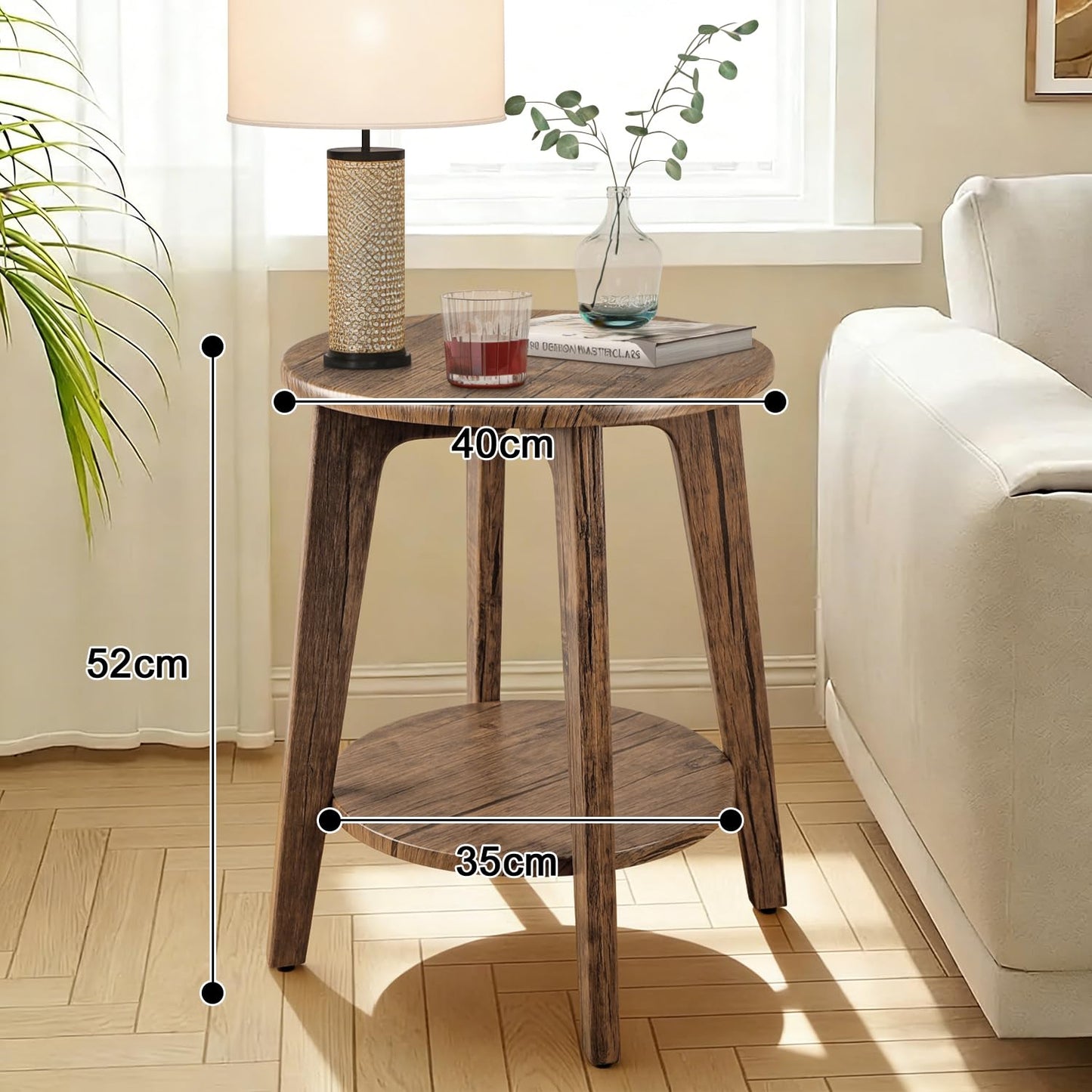 FEUFOAM Round End Table 2 Tier Wooden Side Tables with Storage Shelf Modern Nightstand Bedside Table for Small Spaces, Living Room