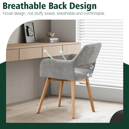 YEEFY Desk Chair No Wheels Vanity Chair Comfy Accent Chair for Living Dining Room Bedroom Home Office Mid Century Modern Upholstered Armchair with