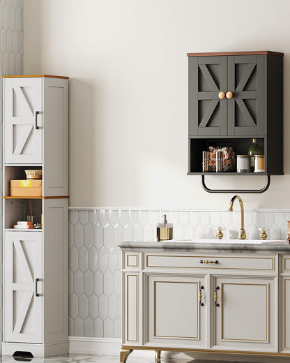 CHOEZON Bathroom Wall Cabinet, Medicine Cabinet with Open Partition and Towel Bar, Rustic Storage Cabinet with Open and Hidden Storage Space