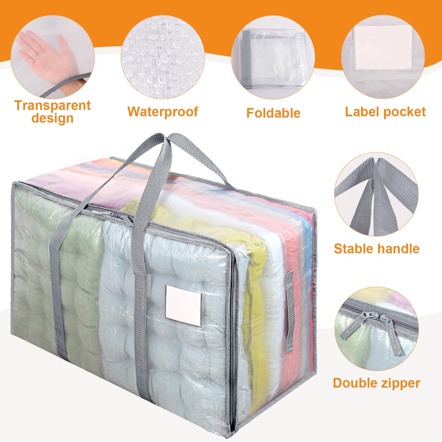 Dntorx 6 Pack 105L Moving Bags Clothes Storage Bags Drom Packing Box, Grey