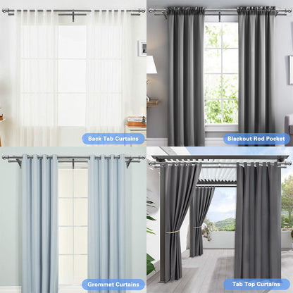 Harrms Double Curtain Pole, Curtain Poles for Eyelet Curtains, Silver Curtain Pole 76-332cm, Extendable Metal Curtain Rod Stainless Steel Room