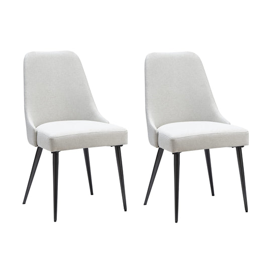 Ball & Cast Upholstered Kitchen Dining Chairs Set of 2, Modern Comfy Linen Padded Side-Chair w/Metal Frame, Ivory