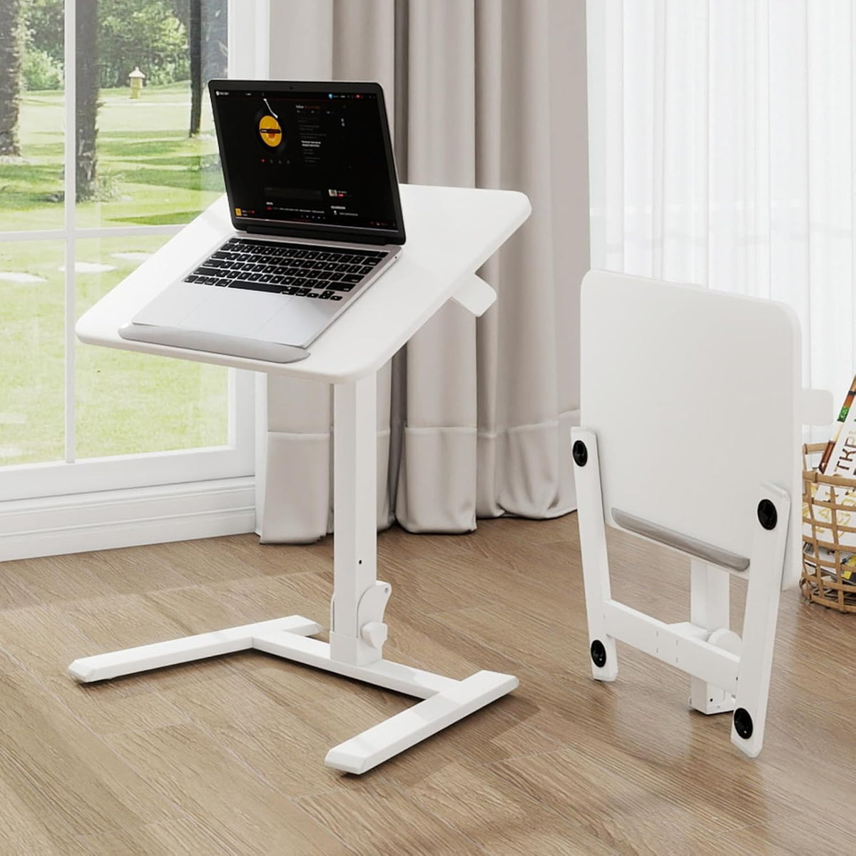 PUNCIA Adjustable Height Small Standing Desk Foldable Laptop Table White