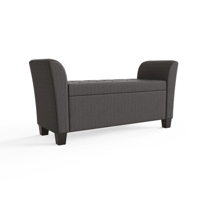GFW Verona Window Seat Ottoman Storage Bench in Charcoal Grey, Upholstered Buttoned Seat with Hidden Storage & Wooden Feet