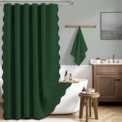 BTTN Extra Long Boho Scalloped Shower Curtain, 184x215cm, Emerald Green